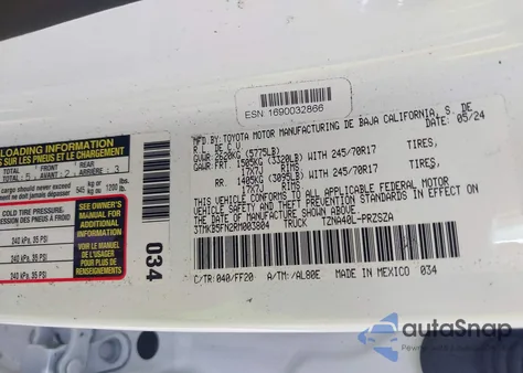 2024 Toyota Tacoma Sr5 2Wd from USA, damaged, VIN 3TMKB5FN2RM003804